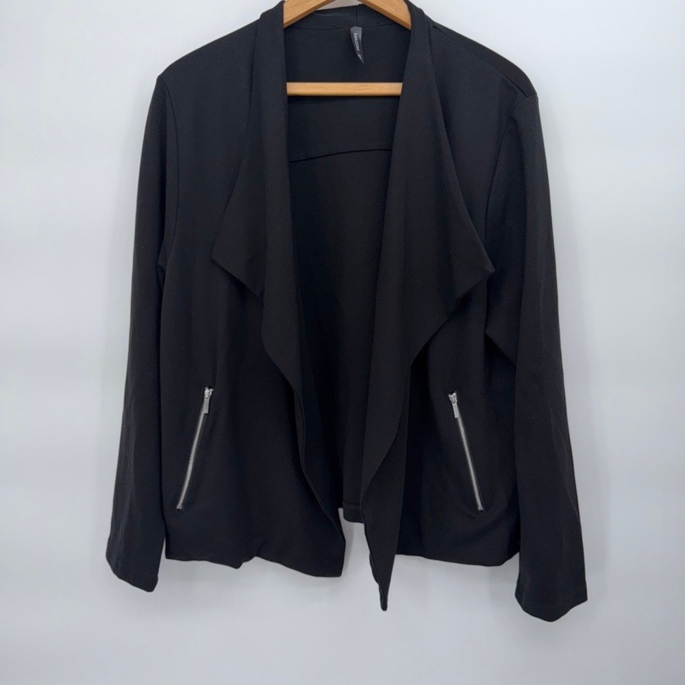 Massini Open Front Drape Neck Blazer Jacket Neutral Layering Black Plus Size 1X - Picture 8 of 8
